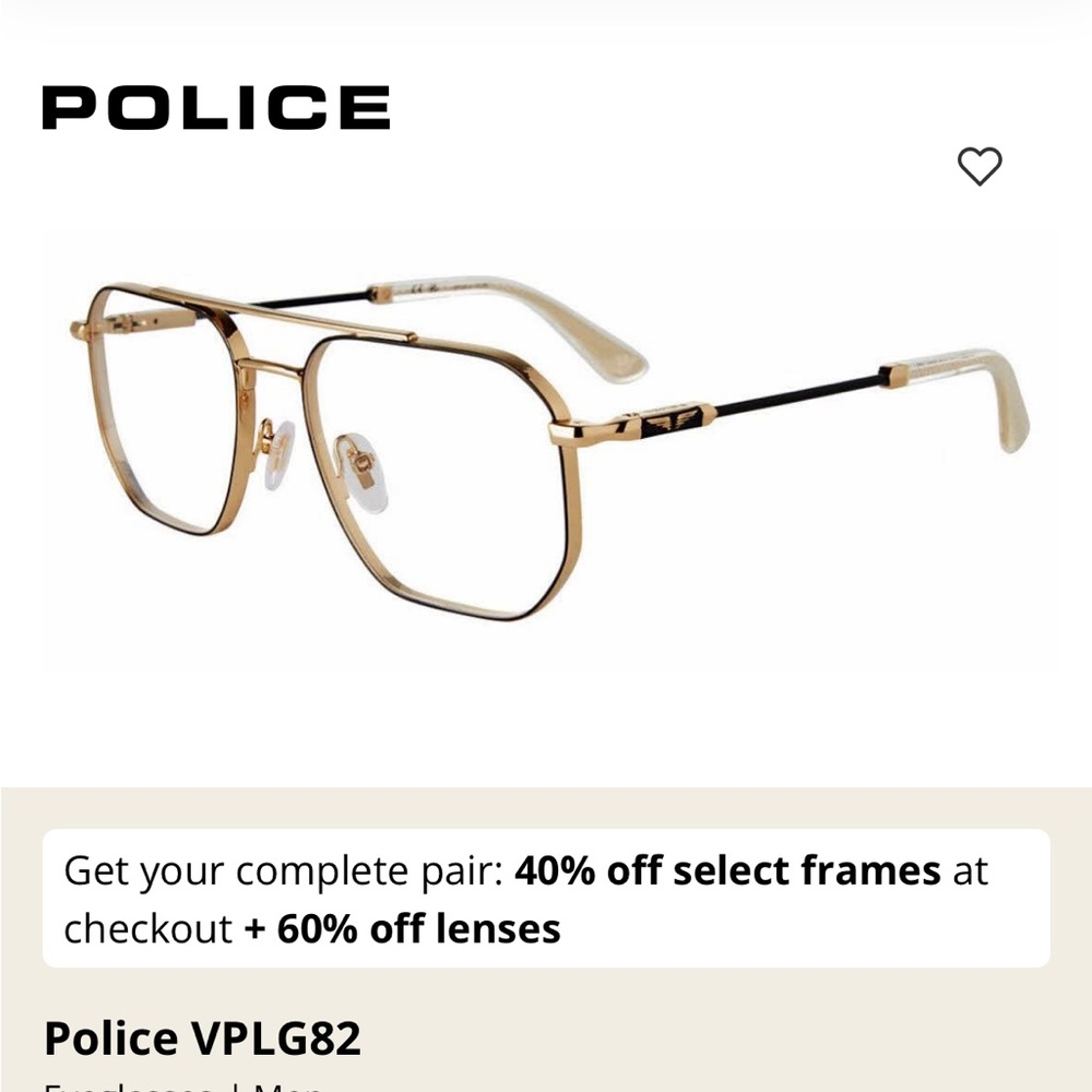 Police Black and Gold Men's Glasses